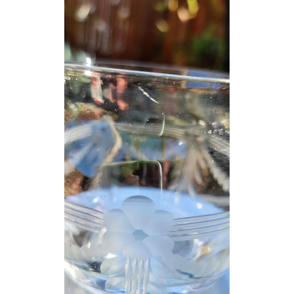 Etched Glass Nappy Bowl, Depression Era Clear Crystal Serving Bowl, 1930s
